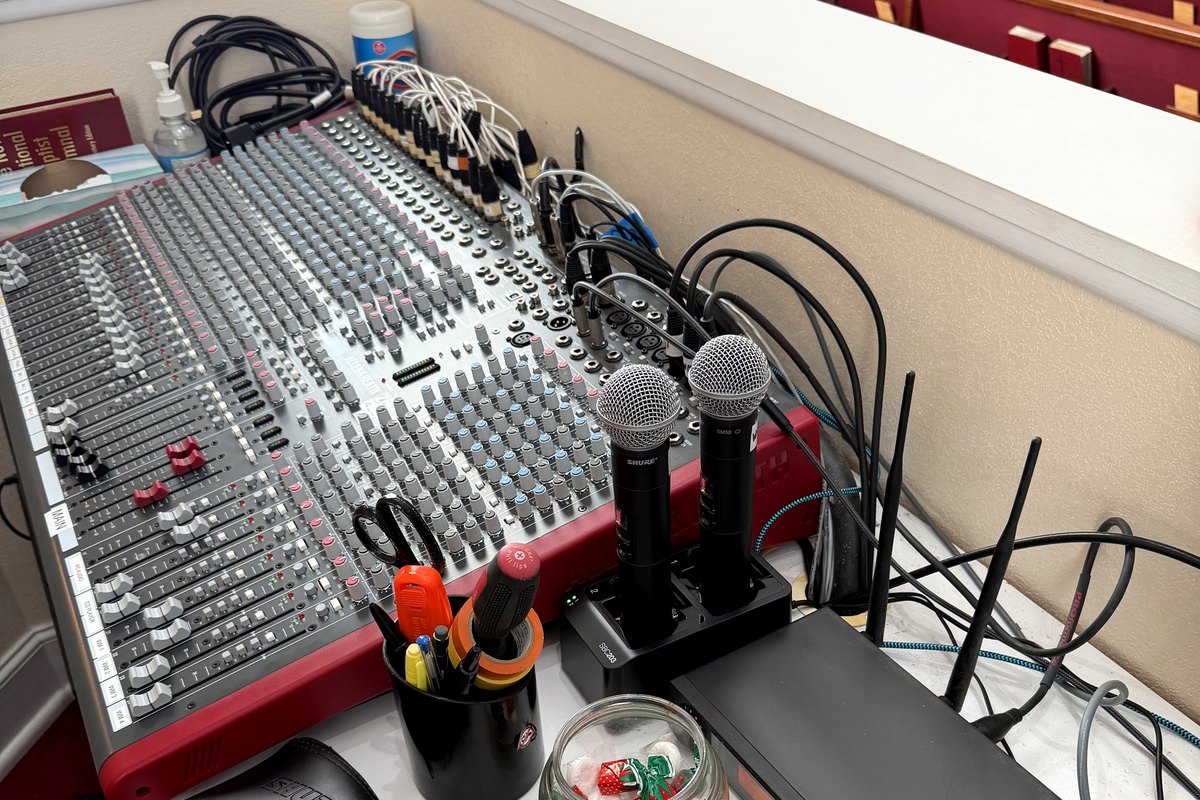 Audio mixing console and wireless microphone system installed by Livewire in a Richmond VA church