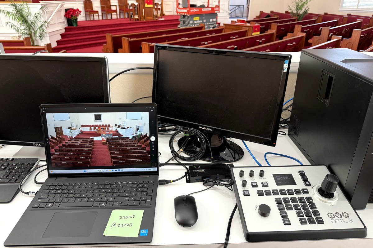 Live streaming camera control position with a sanctuary camera feed at a Richmond area church