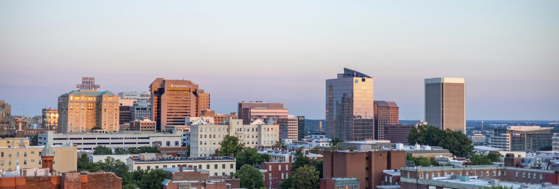Skyline view of Richmond, Virginia with buildings and nature